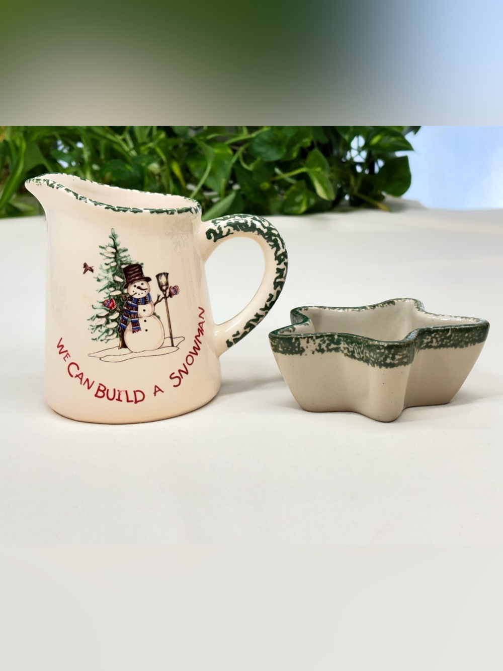 Vintage We Can Build a Snowman miniature Pitcher & Star Trinket Dish Set